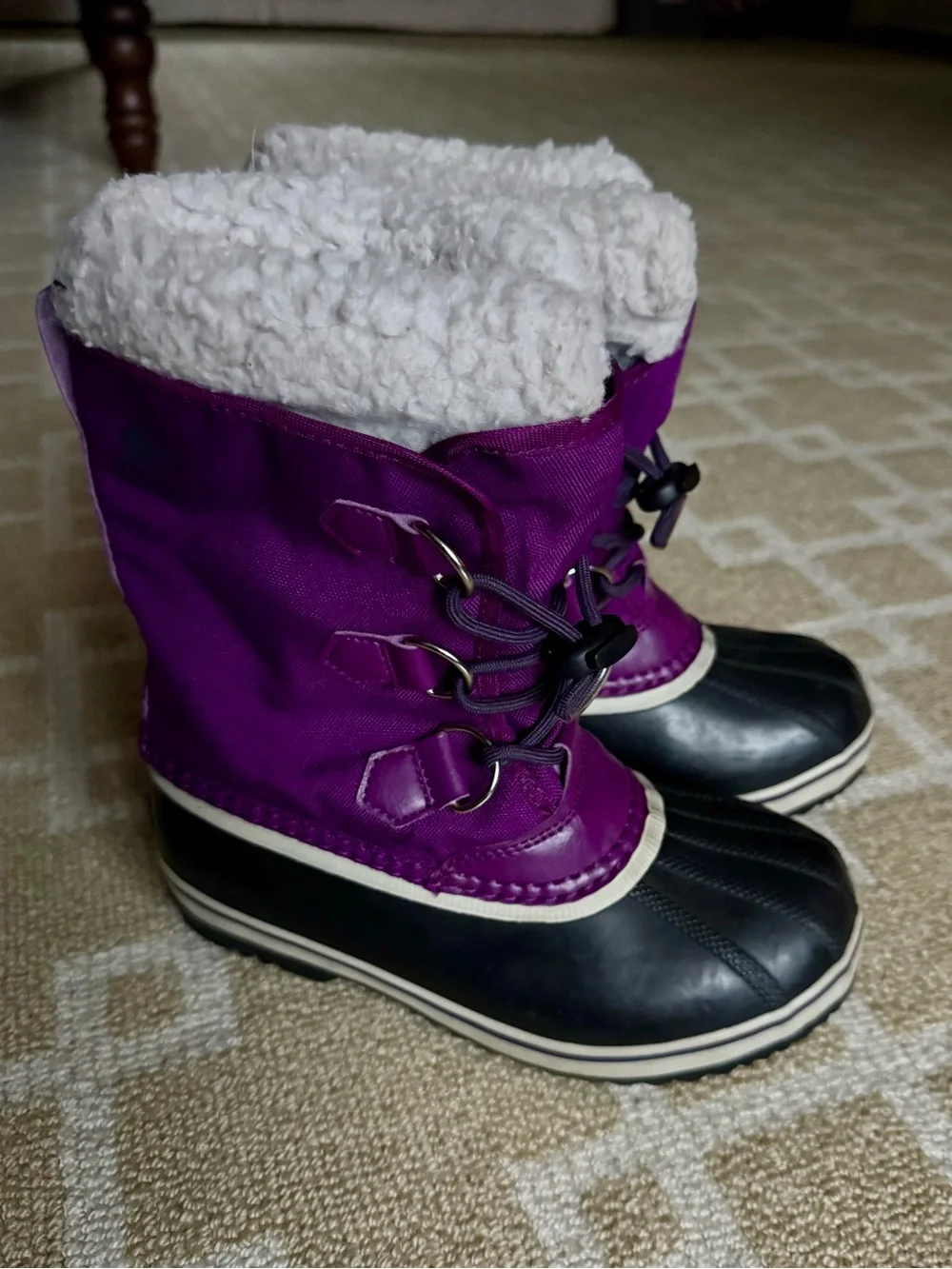 Sorel Kids Yoot Pac Insulated Waterproof Snow Boots Black Purple Girls Size 2
